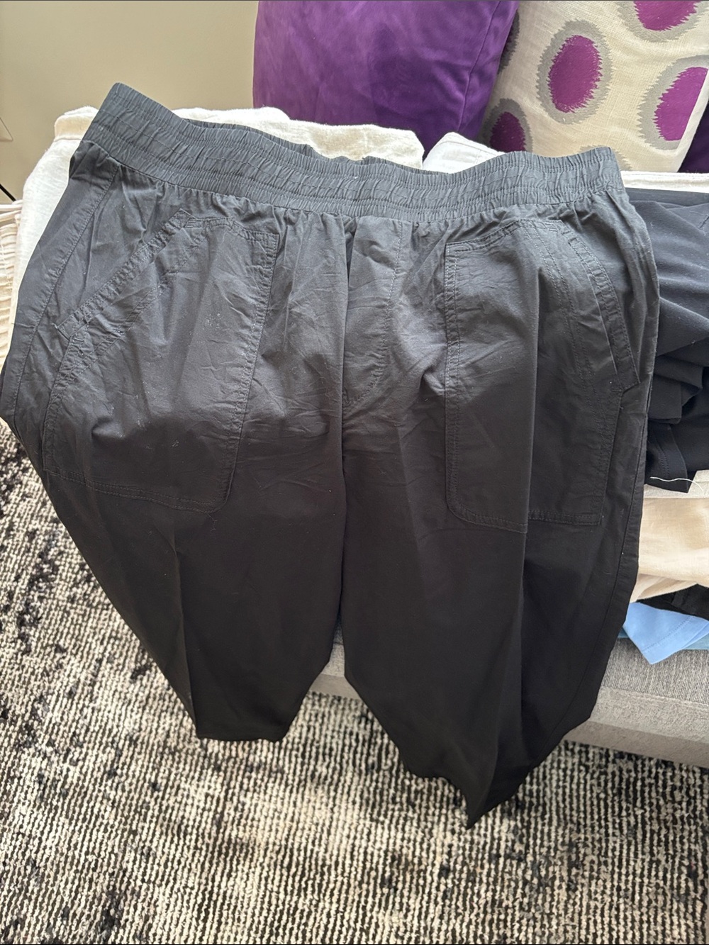 Wit & Wisdom Black Elastic-Waist Jogger Pants with Patch Pockets